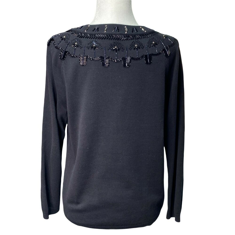 RSVP BY TALBOTS | sz L Petite Women's Pull Over Crew Beaded Jewel Yoke Sweater - Picture 6 of 7